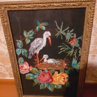 Картина вышитая в старинной раме 50 годы мулине