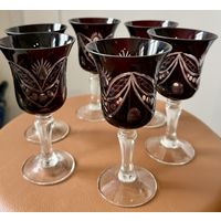 Набор Бокалов для вина цветной хрусталь Венгрия 1960х