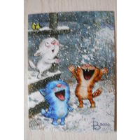 Зенюк Ирина, Зима, котята, синичка; 2021, чистая.