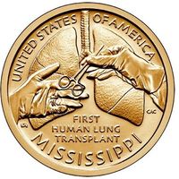 США 1 доллар, 2023 P Миссисипи Первая трансплантация легких человеку UNC