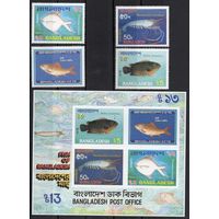 Бангладеш 1983. Фауна моря. Рыбы. 4 марки+блок (190-3)
