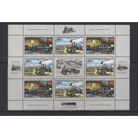 Поезда Беларусь 2006 Малый лист коллекционных марок Железнодорожные станции Беларуси и паровозы