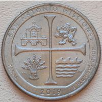 США 25 центов (квотер) 2019 P San Ant. Missions Texas