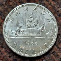 Канада 1 доллар 1966 год, AU. Елизавета II. Индейцы. Каноэ. Серебро. Сторгуй за свою цену, предложи обмен!