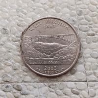 1/4 доллара  2005(P) года США. Квотер штата Западная Вирджиния.