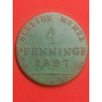 4 пфеннига 1827 г. Пруссия. Фридрих Вильгельм III. красивая. С рубля, без м.ц. См. др. мои лоты