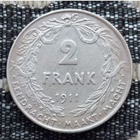 Бельгия 2 франка 1911 года. Альберт I. Серебро! Сторгуй за свою цену, предложи обмен! S30