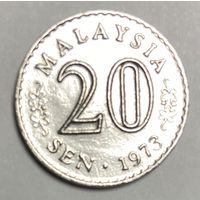 Монета 20 сенов 1973 год. Малайзия.