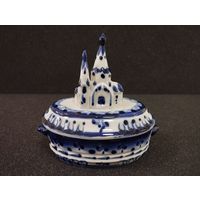 Шкатулка фарфоровая Церквушка, Гжель