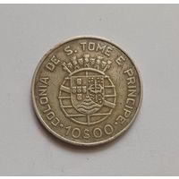 10 эскудо.1939 г. 835 пр.,Сан-Томе и Принсипи.Португалия.Тираж 40.000т.