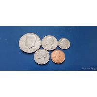 Сборка 50,25,10,5 и 1 центы 1973 год  США (Состояние на фото,редкий год)