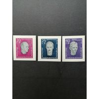 ГДР 1958 Полная серия марок из блока Mi.15 "Строительство национального мемориала Бухенвальд. Герои антифашисты" (чистые**) Mi.606В-608В каталог 36.00 евро