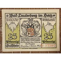 Нотгельд 25 пфеннигов 1921 год. Бад-Лаутерберг,. Веймарская республика