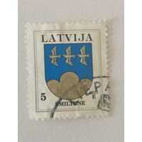 Марка из серии "Гербы" - герб Смилтене с надпечаткой 2011