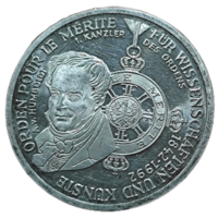 Германия 10 марок, 1992 года. 150 лет ордену Pour-le-Merite за заслуги в науке и искусстве. Пруф