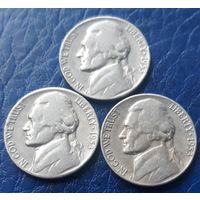 5 центов  1953 P D S США Джеферсон 3 монеты