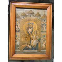 Старинная литография Иерусалимская икона Божией Матери в раме