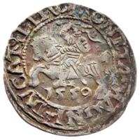 Литва/Litva, полугрош 1559 (м.д. Вильня)/ 1/2 Grossus (Mint: Vilna), LITV, сост. AUnc, штемпельная, Жигимонт Август/ Sigismund II Augustus