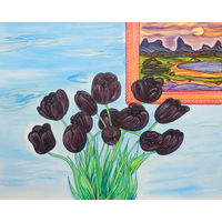 Черный тюльпан, акварель, бумага 2008, Котов Олег