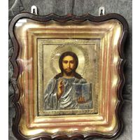 Икона " Вседержитель ". 19-й век. Оклад серебро 84 пр. Киот