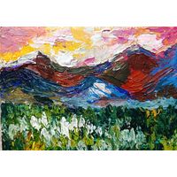 Картина акрилом, горный пейзаж, импасто, 15x21