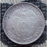 Колумбия 50 сентаво 1932 года, B, AU. Герб. Серебро 900! Сторгуй за свою цену, предложи обмен! S100