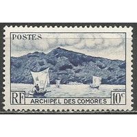 Коморы. Горный ландшафт.1950г. Mi#20(белая бумага).