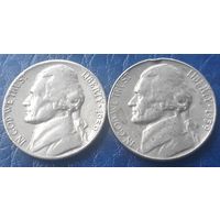 5 центов  1959 Р  D США Джеферсон 2 монеты