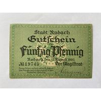 Нотгельд 50 пфеннигов Родах. Веймарская республика - 1602