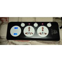 Сетевой фильтр 10А 2 розетки 2 USB 3м