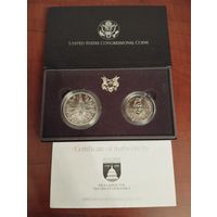Подарочный набор США 1+0,5 доллар. 200 лет Конгрессу США, Серебро.  1989г.