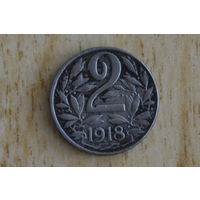 Австрия 2 геллера 1918 с 1 руб