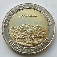 Аргентина 1 песо, 2010 года, UNC. "200 лет Аргентине - вулкан Аконкагуа". Предложите свою цену или обмен!