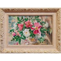 Картина О. Александров "Дикие розы", 25х36см. х.м. 2024г.