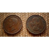 ТОРГ! Англия 1/2 пенни 1952 и 1958! Георг VI и Елизавета II! Шоколадная патина! Медь! ВОЗМОЖЕН ОБМЕН!