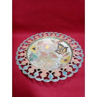 С рубля без мц. ваза-конфетница, винтаж, эмаль латунь. высота 5см. диам 21см.