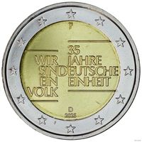 2 евро 2025 Германия 35 лет объединению Германии дворы A G F D J UNC из ролла на выбор