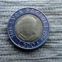 Werty71 Италия 500 лир 1994 500 лет со дня рождения Луки Пачоли биметалл