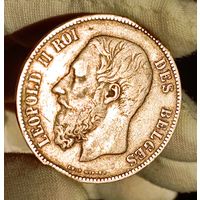 5фр 1874, Бельгия, Леопольд, крупное портретное серебро, отличная! Смотрите также другие мои лоты!