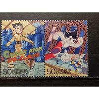 Япония, 2000. Иллюстрации к обложке журнала. Комикс. Сцепка. Mi-3,4 евро гаш.