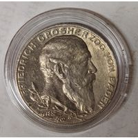 С рубля без мц! 2 марки 1902 Баден - 50 лет правлению! рельефная! Серебро!