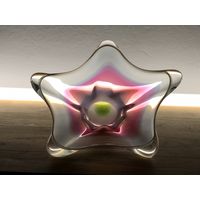 Ваза для фруктов цветное стекло Чехия винтаж 34см