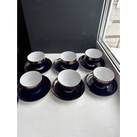 Сервиз на 6 персон с орнаментальной каймой Ночь, фарфор, кобальт, золочение, Ленинградский фарфоровый завод ЛФЗ, СССР, 1970-1991 гг.