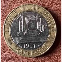 Монета Франция 10 франков 1991 год. С рубля без МЦ.