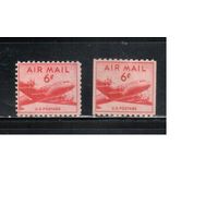 США-1949, (Мих.553 А+С),  **/* ( 1 м - без клея)  , Авиапочта, Самолет, Дуглас (одиночка), 2 перфорации