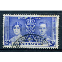 Британские колонии - Барбадос - 1937г. - коронация короля Георга VI и королевы Елизаветы, 2 1/2 d - 1 марка - гашёная [Mi 154]. #2-Bc-34-A-1