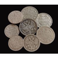 8 СЕРЕБРЯНЫХ МОНЕТ РОССИЙСКОЙ ИМПЕРИИ ( НИКОЛАЙ II , НИКОЛАЙ I )