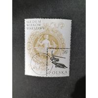 Польша 1965 Блок Mi.37 с маркой "Семь веков Варшаве" (гашение с клеем имеется наклейка) марка Mi.1605 каталог 0.90 евро