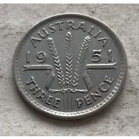 Австралия 3 пенса 1951 Георг VI - серебро 0,500