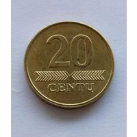 20 центов Литва 2008 Брак выкрошка на цифре года и на краю щита
